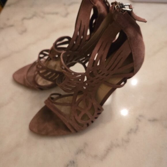 Zara Mauve Suede Openwork Cutout Heels Sandals - Picture 1 of 5